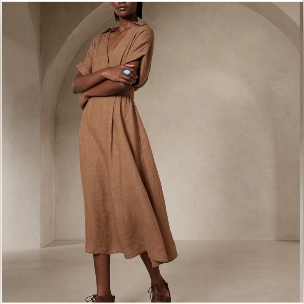 Banana Republic Sedona 100% Linen Lagenlook Old Money Summer Midi Dress M New - Picture 2 of 5